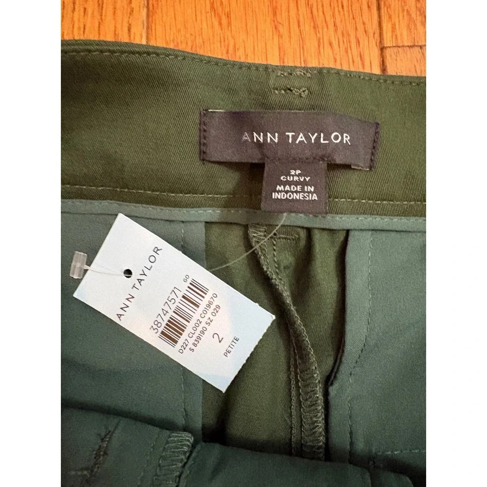 Ann Taylor Curvy Ankle Pants Forest Green 2P Petite Stretch Cotton 38747571 $115